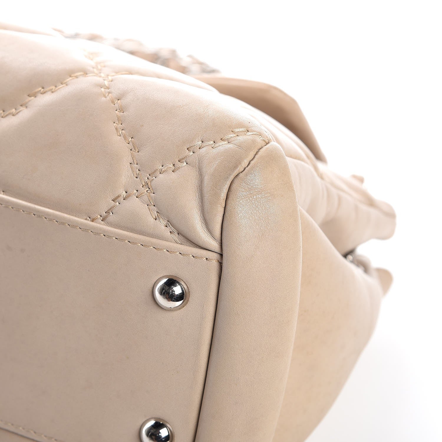 Chanel Calfskin Double Stitch Large Hamptons Flap Bag Beige 17 of 19