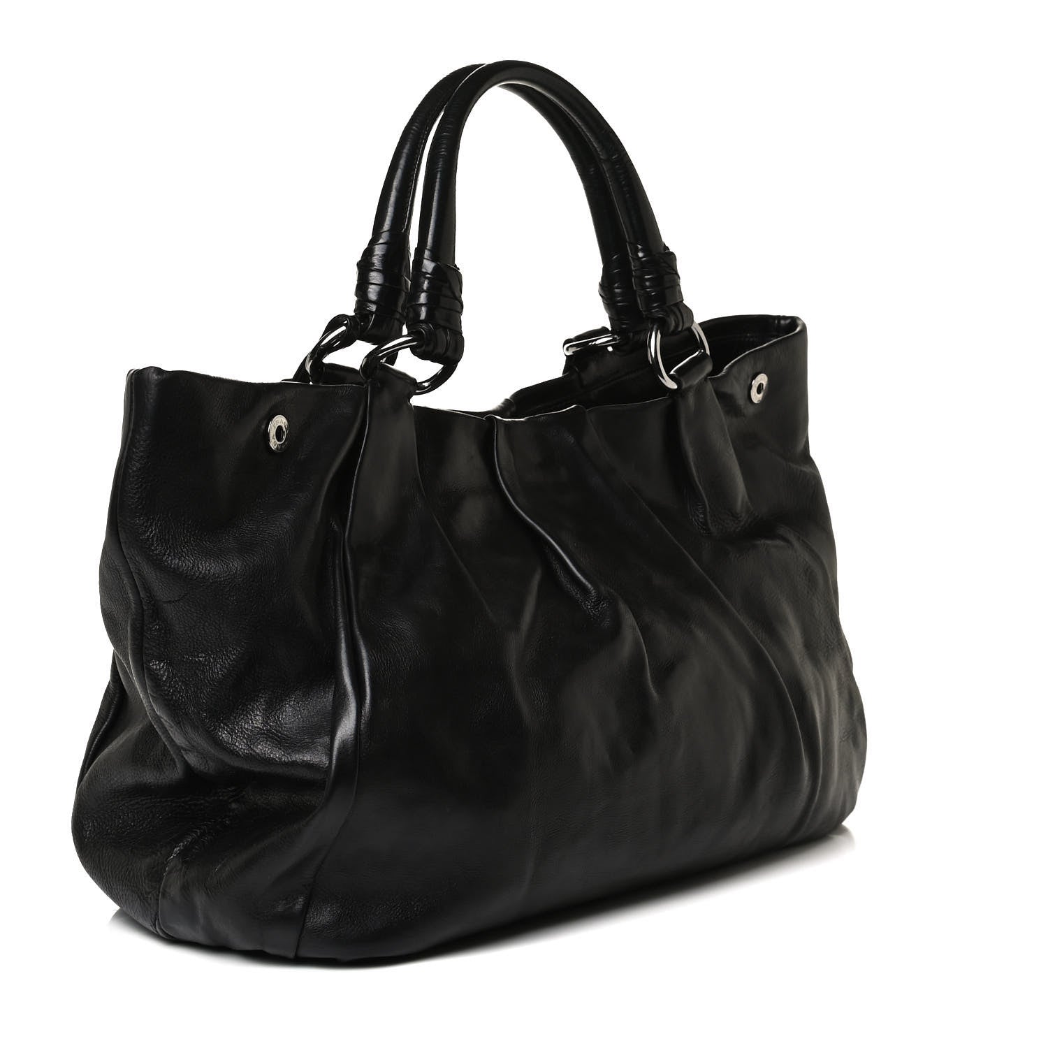 Prada Soft Calf Pleated Shoulder Bag Black 2 of 16