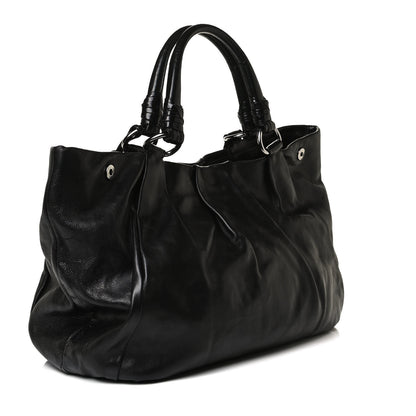 Prada Soft Calf Pleated Shoulder Bag Black 2 of 16