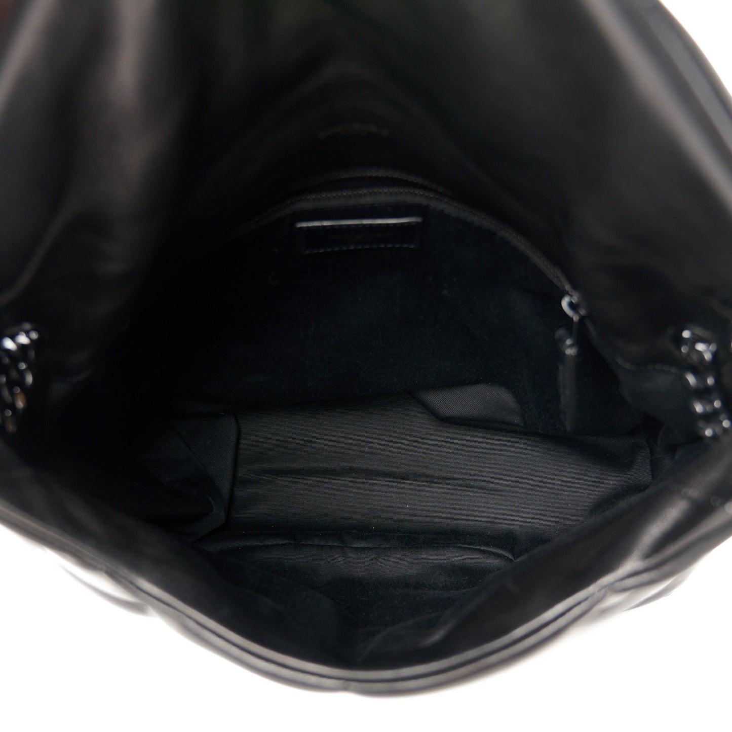 Lambskin Quilted Monogram Monochrome Medium Loulou Puffer Chain Satchel Black