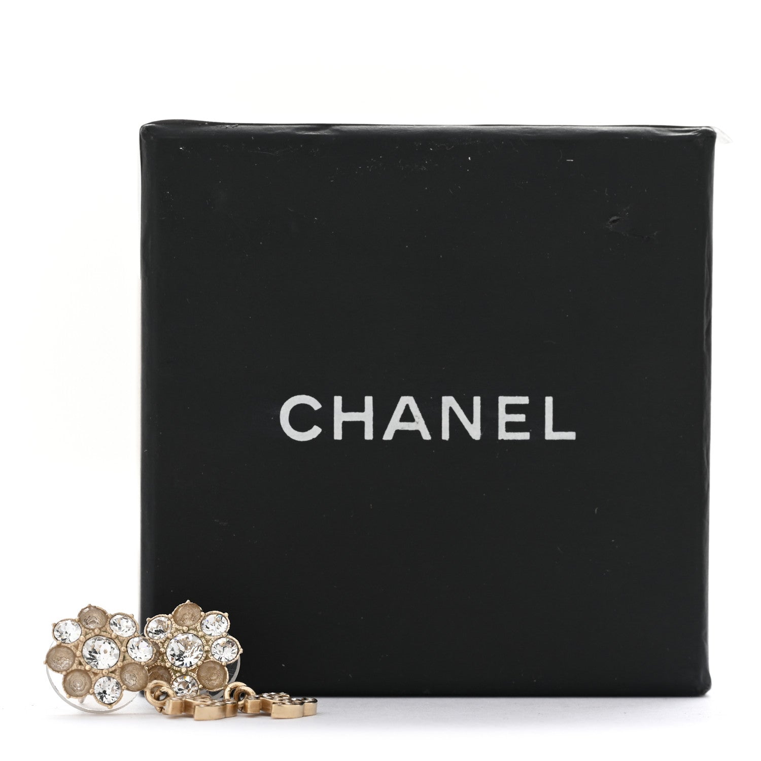 Chanel Crystal CC Flower Dangle Earrings Gold Beige 5 of 5