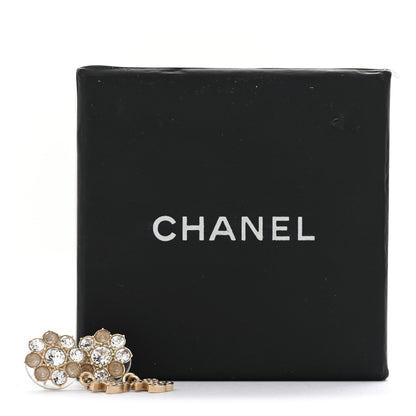 Chanel Crystal CC Flower Dangle Earrings Gold Beige 5 of 5