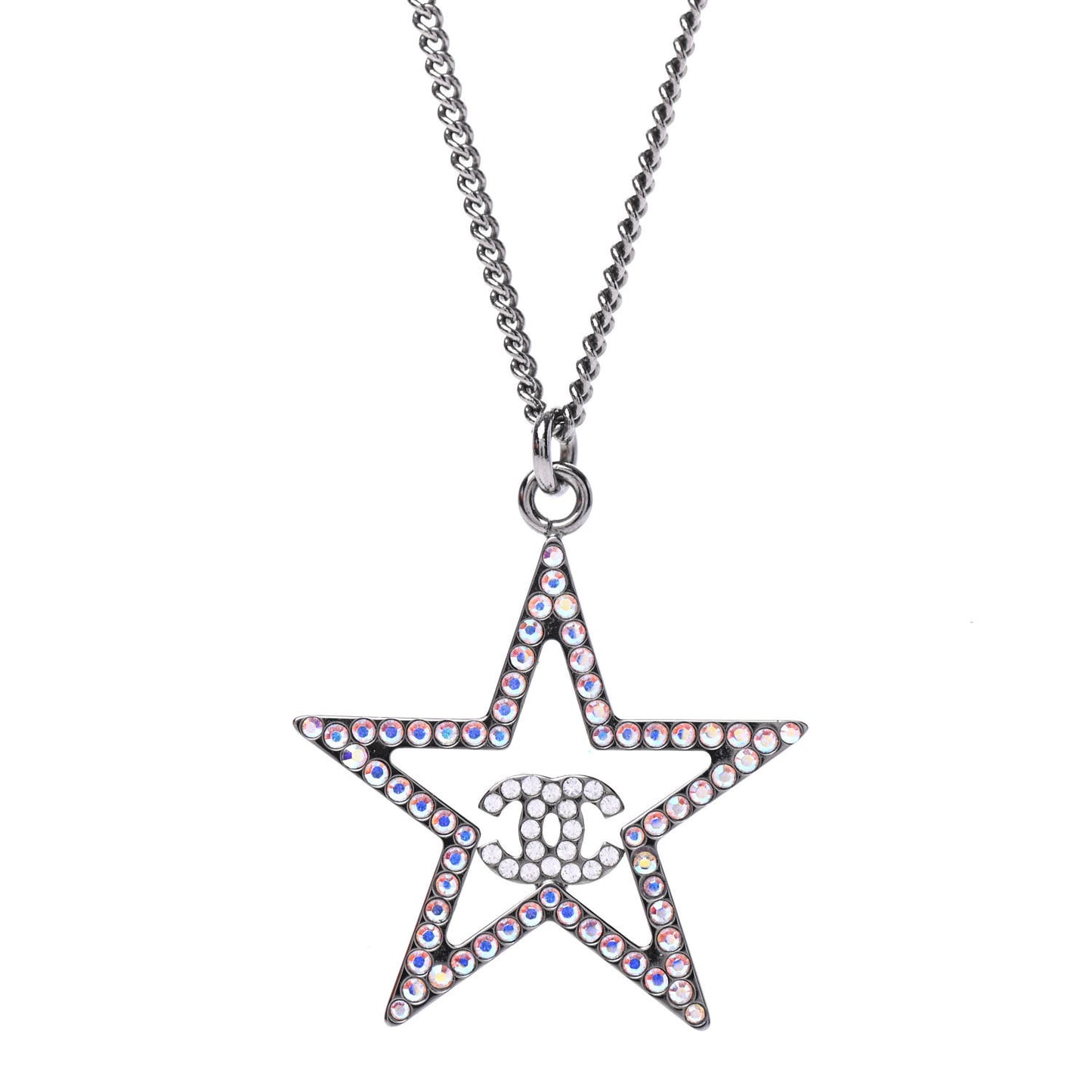 Ruthenium Crystal Star CC Necklace Iridescent Pink
