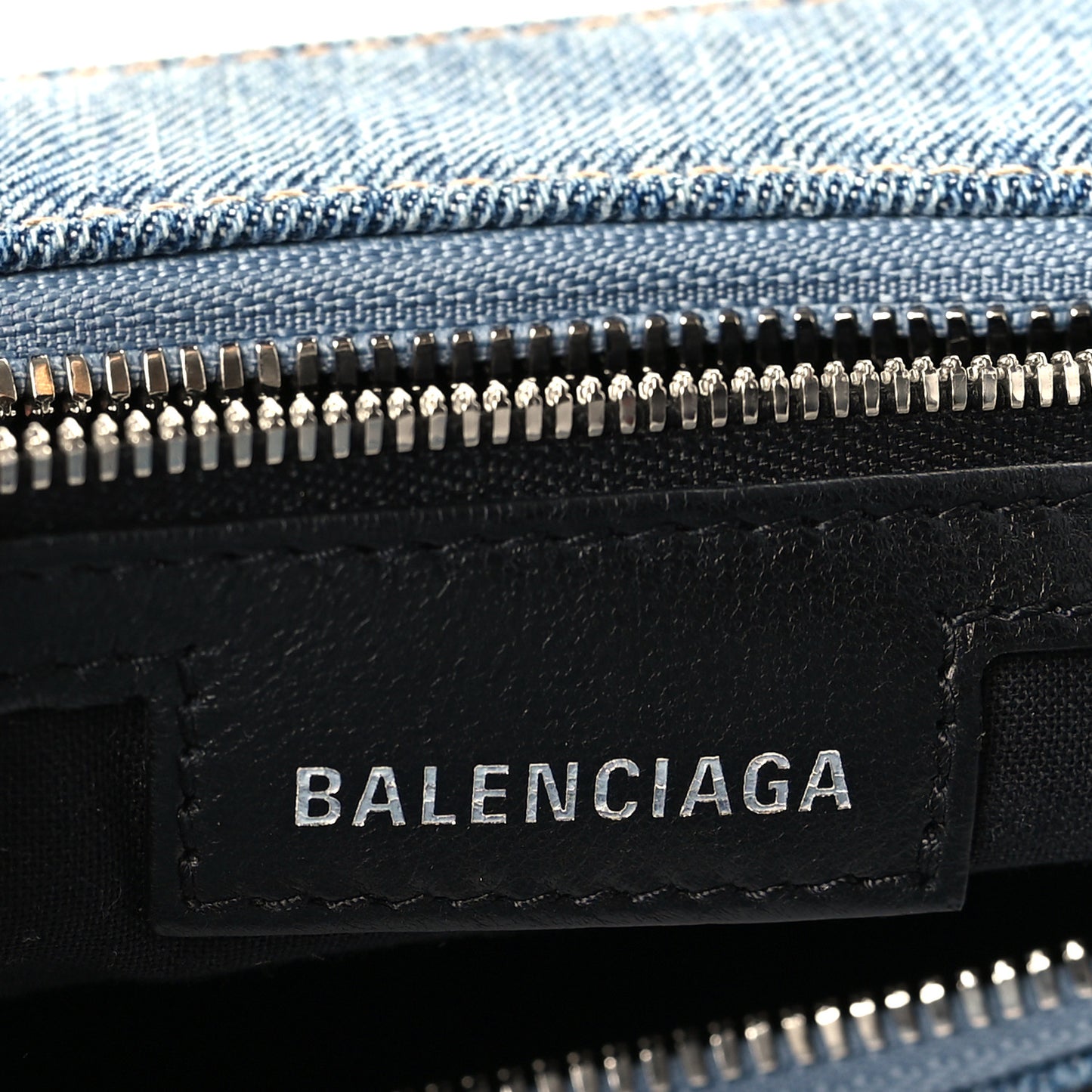 Washed Frayed Denim Crystal Small Le Cagole Shoulder Bag Blue