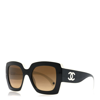 Chanel Acetate Square Sunglasses 6059 Black White 1 of 7