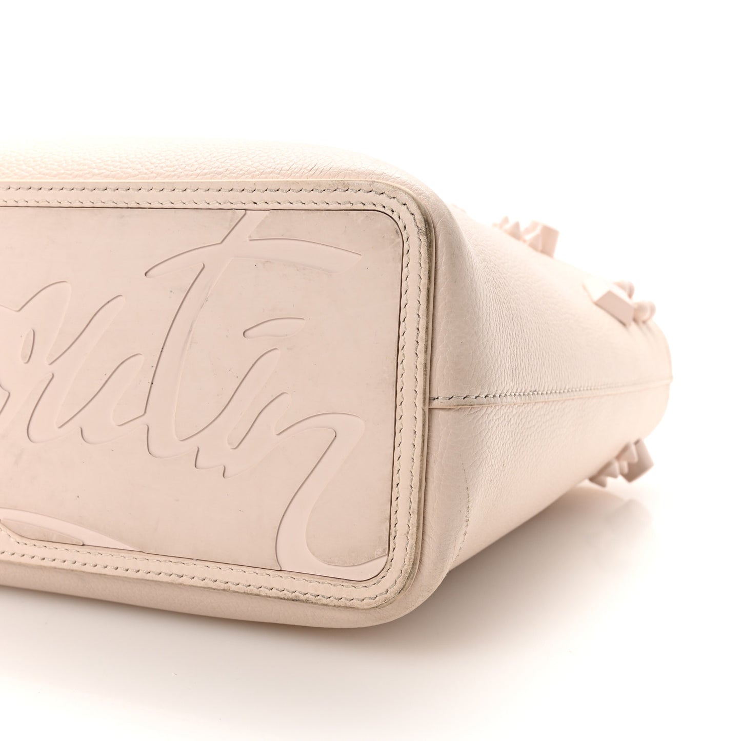 Calfskin Empire Spike Studded Small East West Cabata Tote Leche