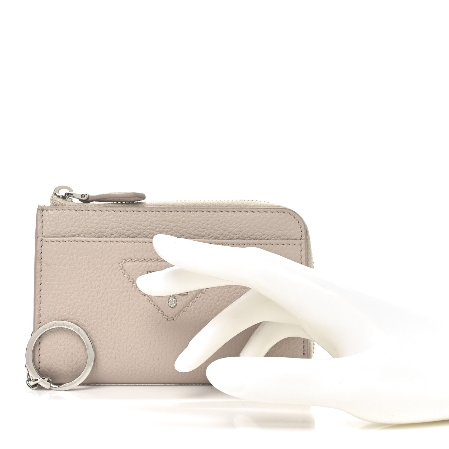 Prada Vitello Daino Stitch Triangle Zip Around Keychain Cammeo