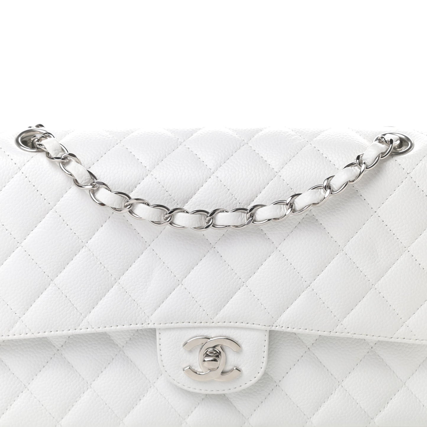 Caviar Quilted Medium Double Flap White