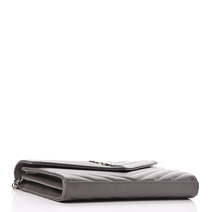 Saint Laurent Grain De Poudre Matelasse Chevron Monogram Chain Wallet Earth 4 of 14