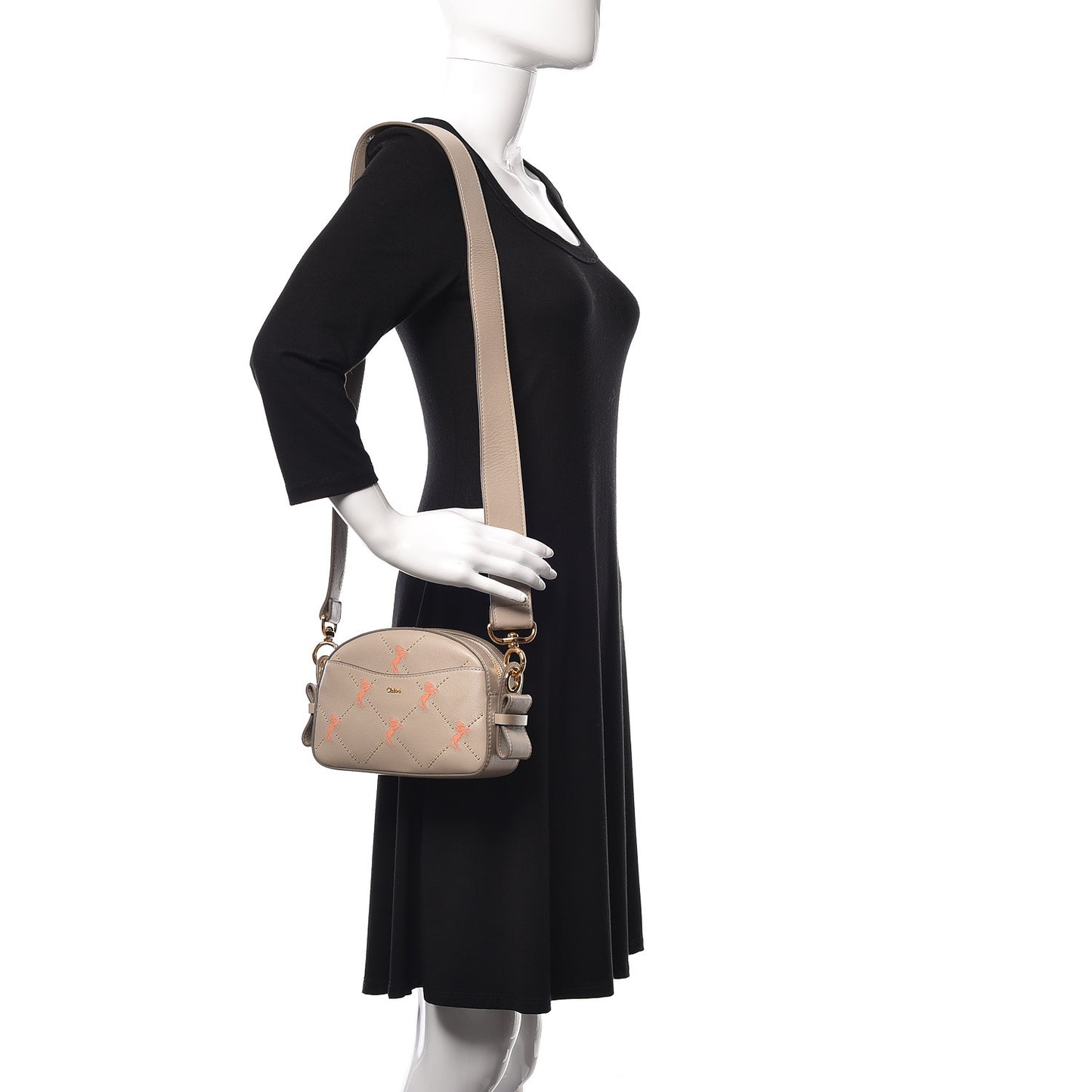 Smooth Calfskin Little Horses Embroidered Shoulder Bag Pastel Grey