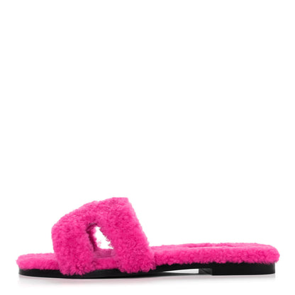 Hermes Woolskin Oran Sandals 36.5 Rose Fuchsia 1 of 4