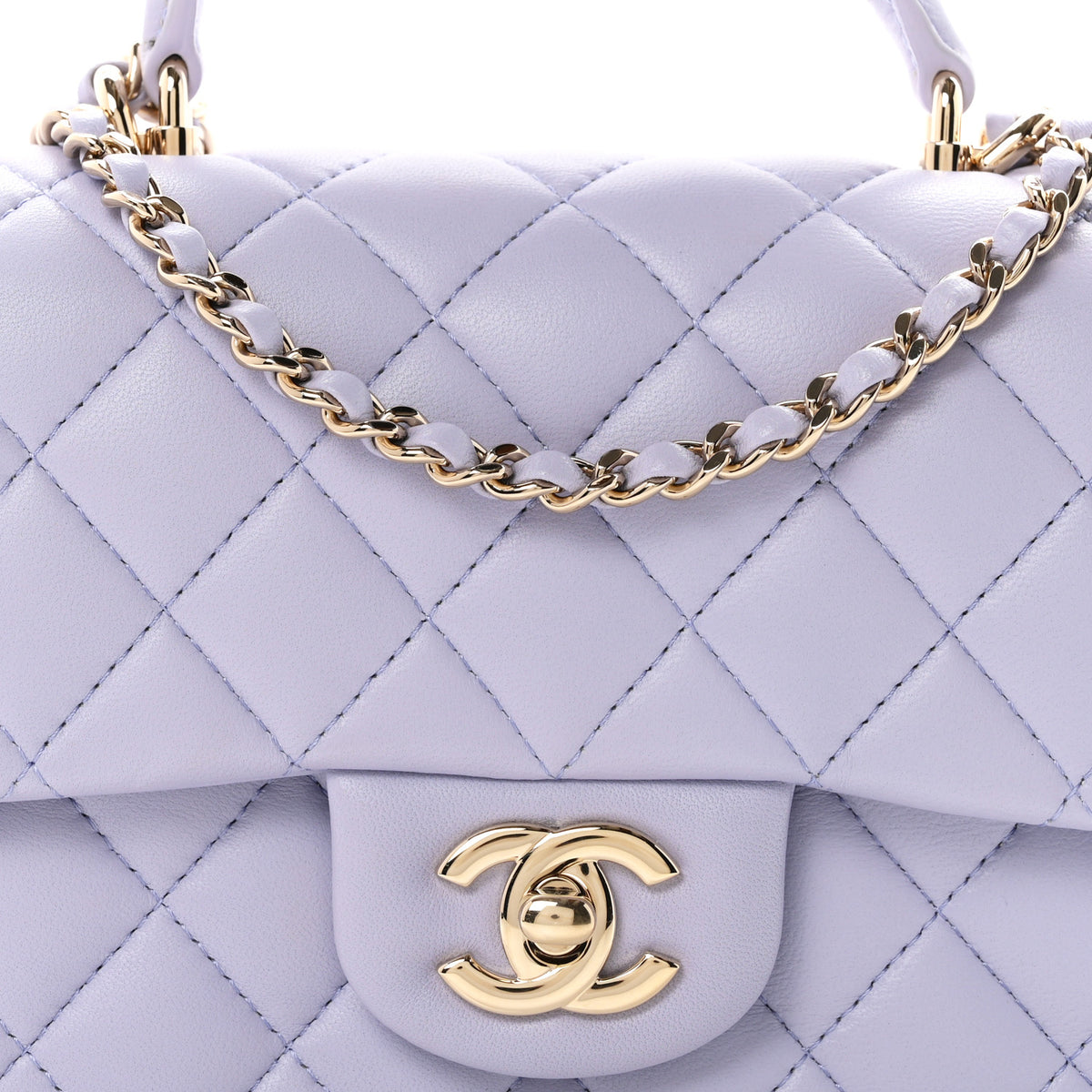 Lambskin Quilted Mini Top Handle Rectangular Flap Light Purple