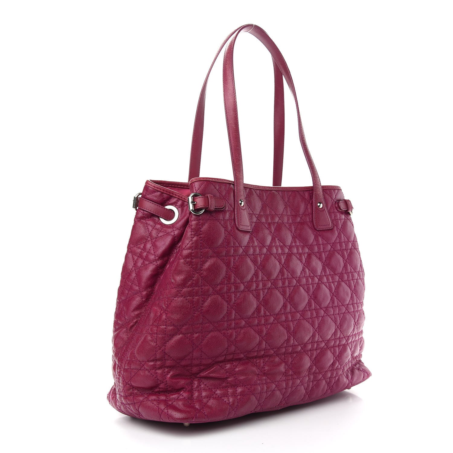 Christian Dior Coated Canvas Cannage Medium Panarea Tote Raspberry 2 of 11
