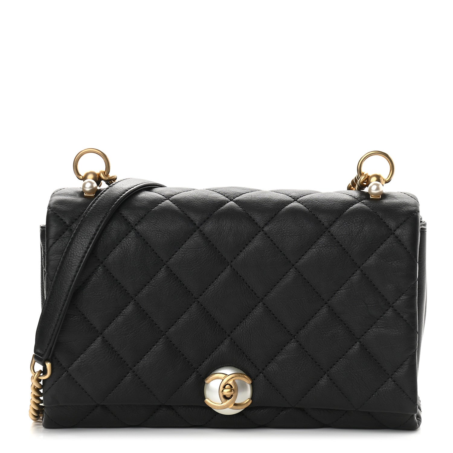 Chanel Calfskin Quilted Accordion Pearl CC Small Flap Bag Black 1 of 6