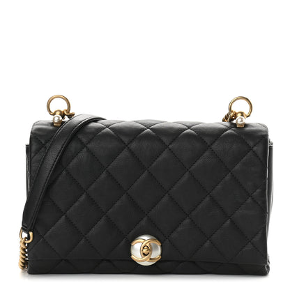 Chanel Calfskin Quilted Accordion Pearl CC Small Flap Bag Black 1 of 6