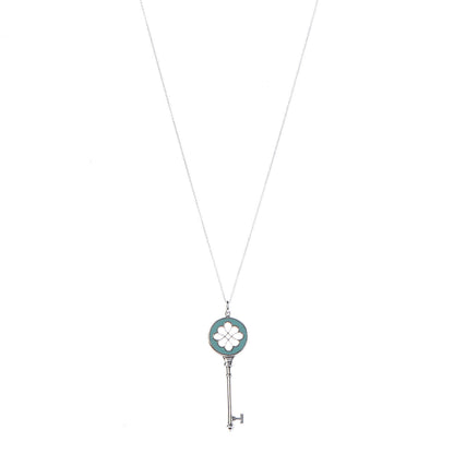 Tiffany Sterling Silver Enamel Knot Key Pendant Necklace Blue 1 of 8