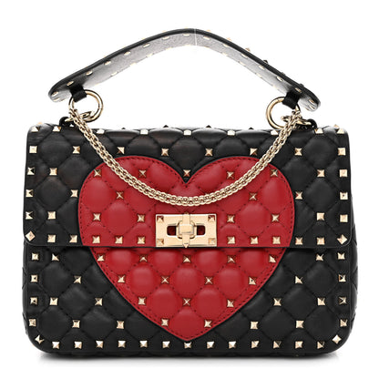 Valentino Garavani Nappa Quilted Medium Heart Rockstud Spike Shoulder Bag Black Red 1 of 11