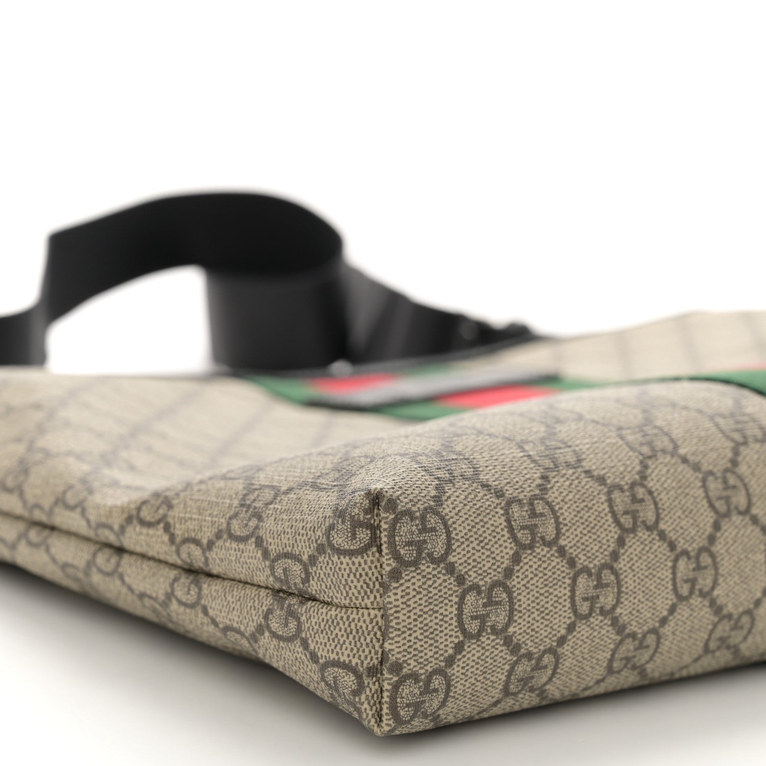 Gucci GG Supreme Monogram Calfskin Web Medium Flat Messenger Bag Beige Ebony Black 10 of 10