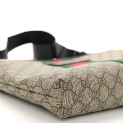 Gucci GG Supreme Monogram Calfskin Web Medium Flat Messenger Bag Beige Ebony Black 10 of 10