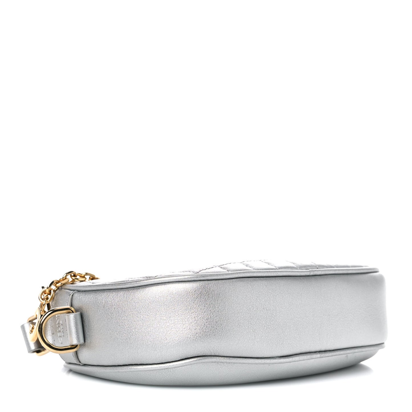 Laminated Calfskin Quilted Small C Charm Bag Silver