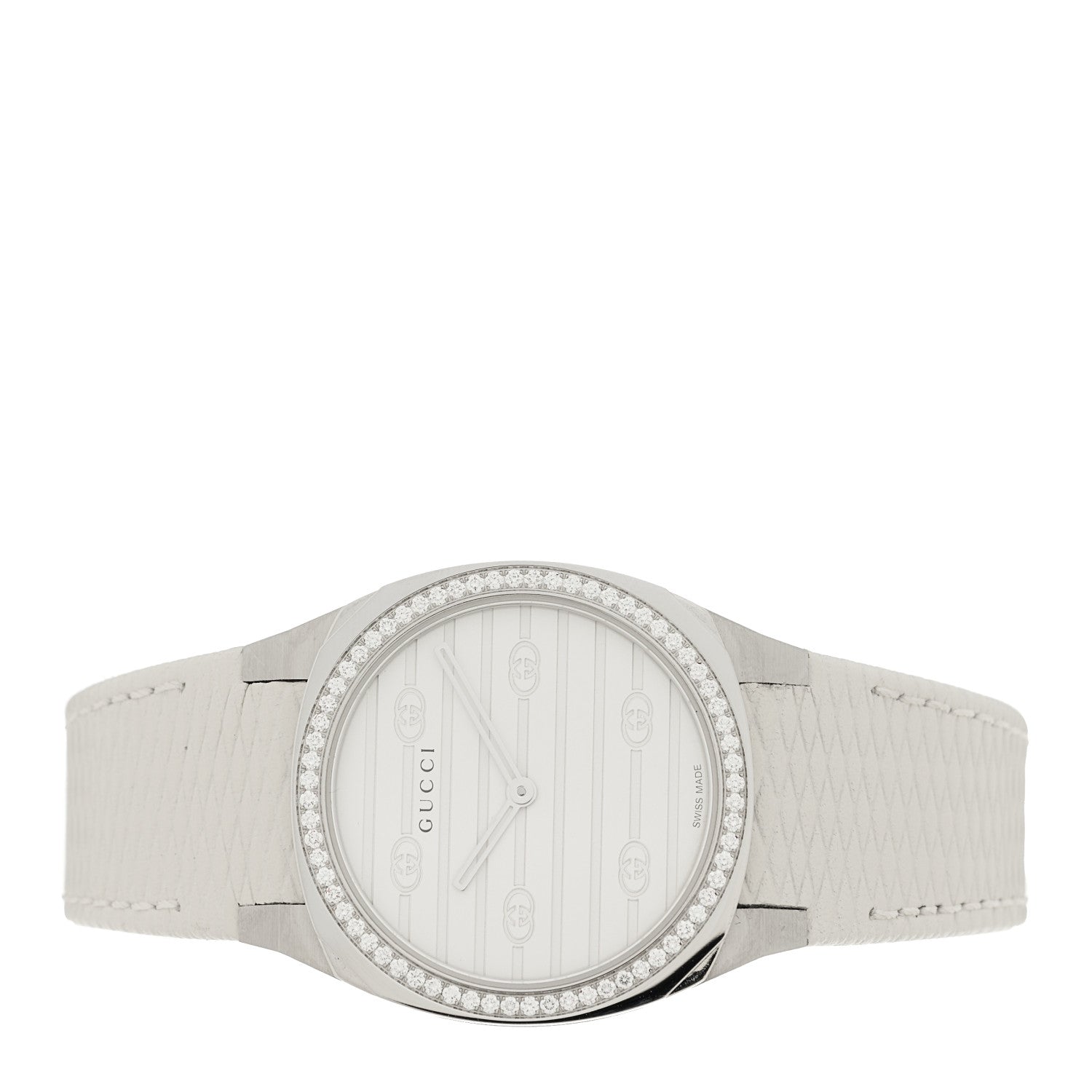 Gucci Stainless Steel Calfskin Diamond Bezel 30mm 25H Quartz Watch White 2 of 5