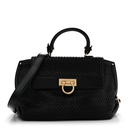 Salvatore Ferragamo Woven Calfskin Medium Sofia Shoulder Bag Black 1 of 12