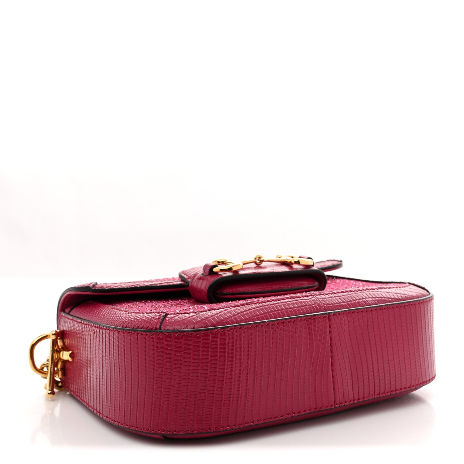 Gucci Canvas Calfskin Crystal GG Monogram Snakeskin Mini Horsebit 1955 Shoulder Bag Pink 4 of 10