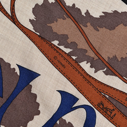 Hermes Cashmere Silk Monsieur et Madame Shawl 140 Bleu Royal Black Naturel 4 of 5