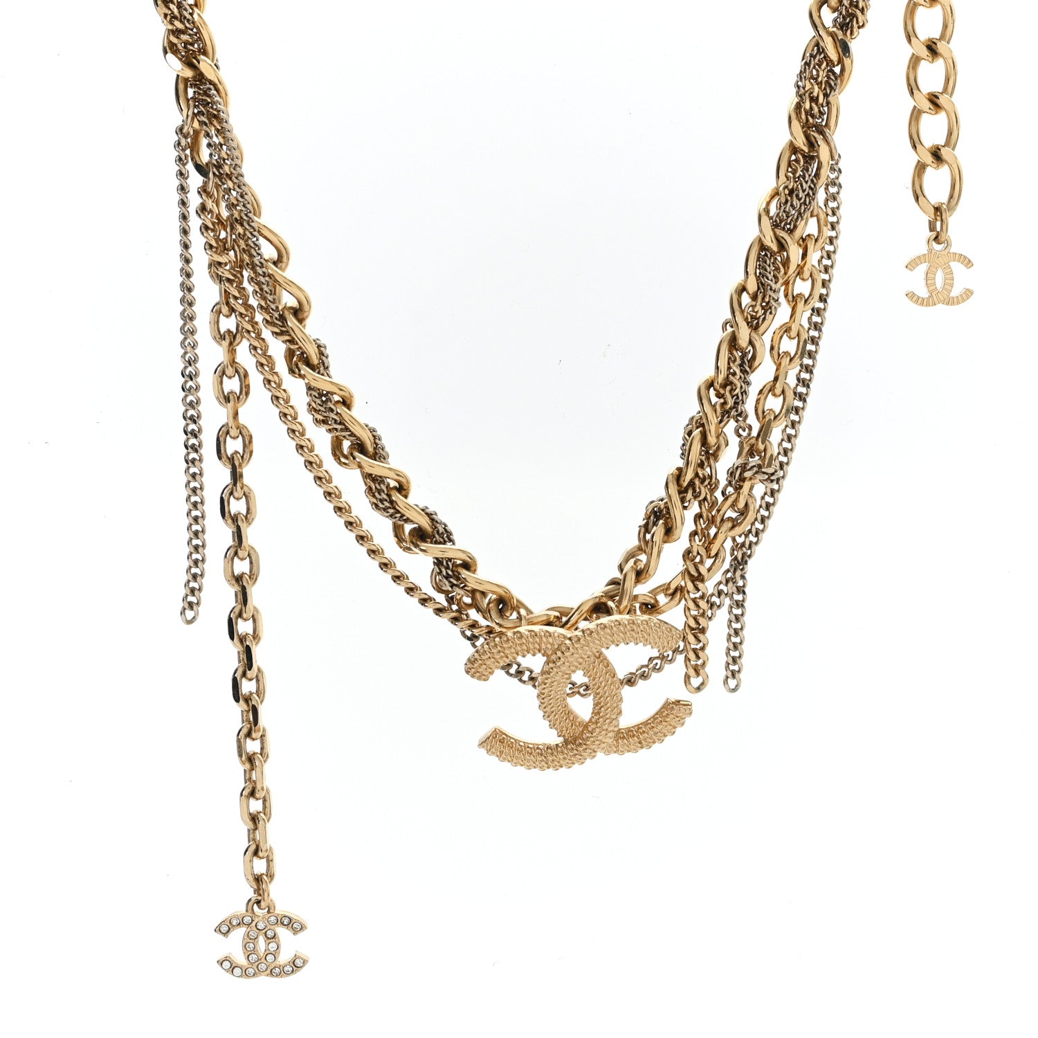 Chanel Metal Chain Link CC Multi Strand Choker Necklace Gold 1 of 4