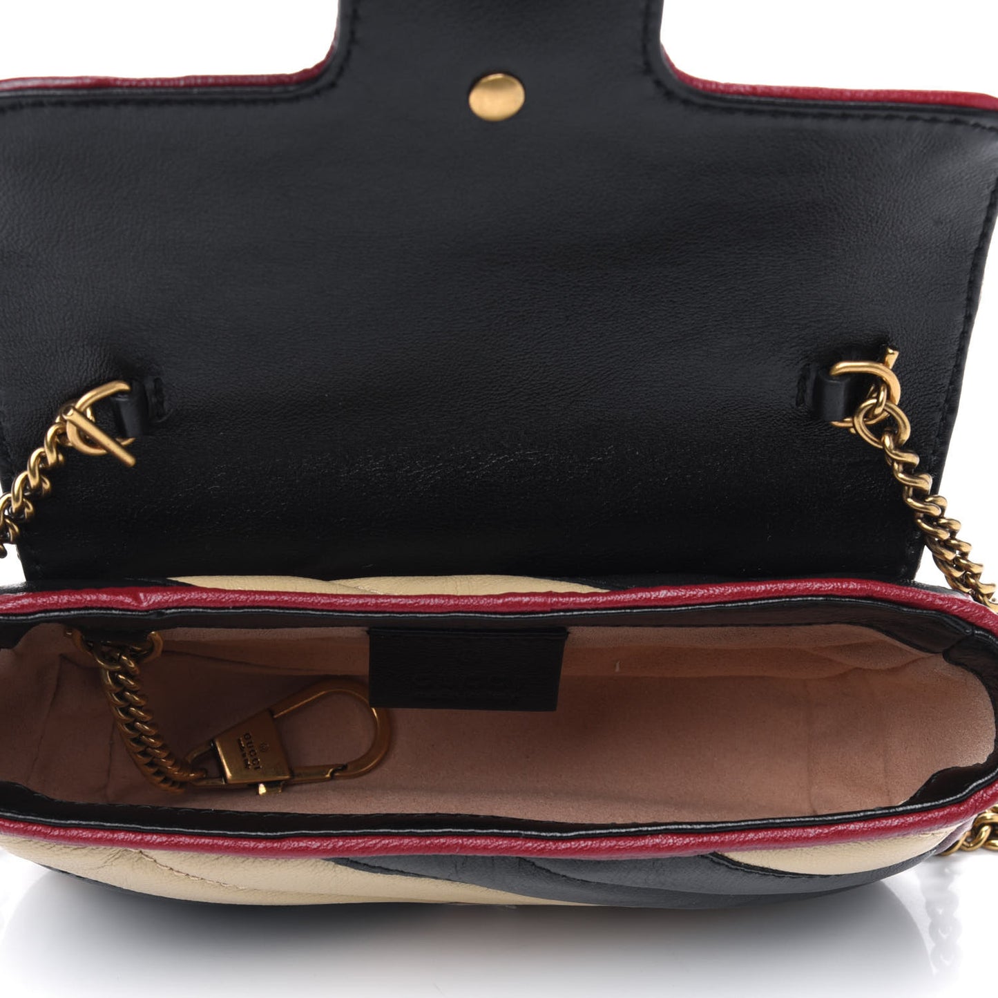 Vintage Effect Calfskin Matelasse Diagonal Striped Super Mini Torchon GG Marmont Shoulder Bag Black Beige