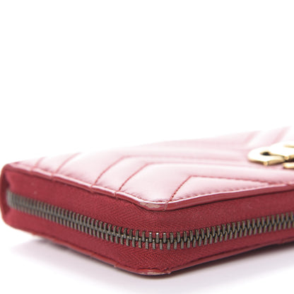 Gucci Calfskin Matelasse GG Marmont Zip Around Wallet Hibiscus Red 10 of 12