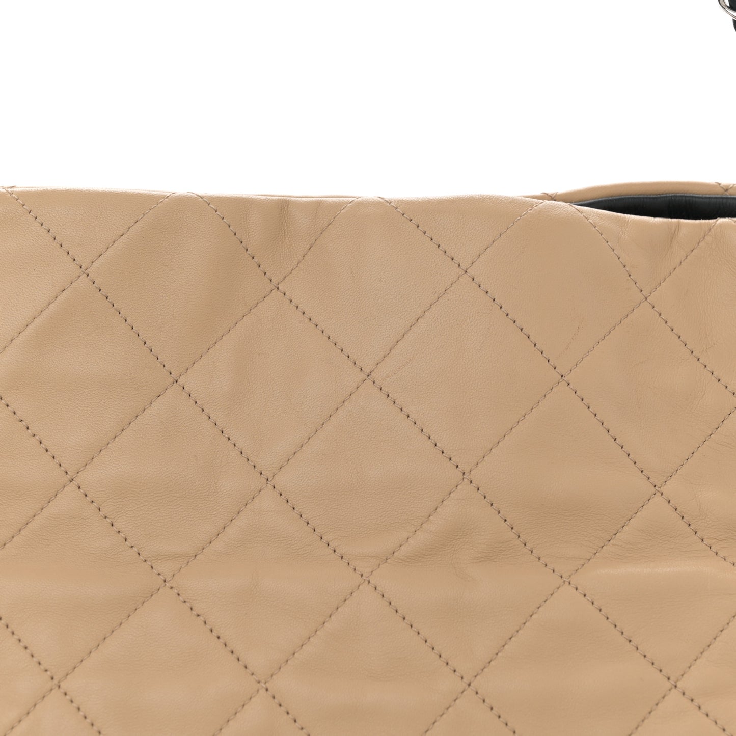 Lambskin Quilted Large CC Shopping Tote Black Rose Clair