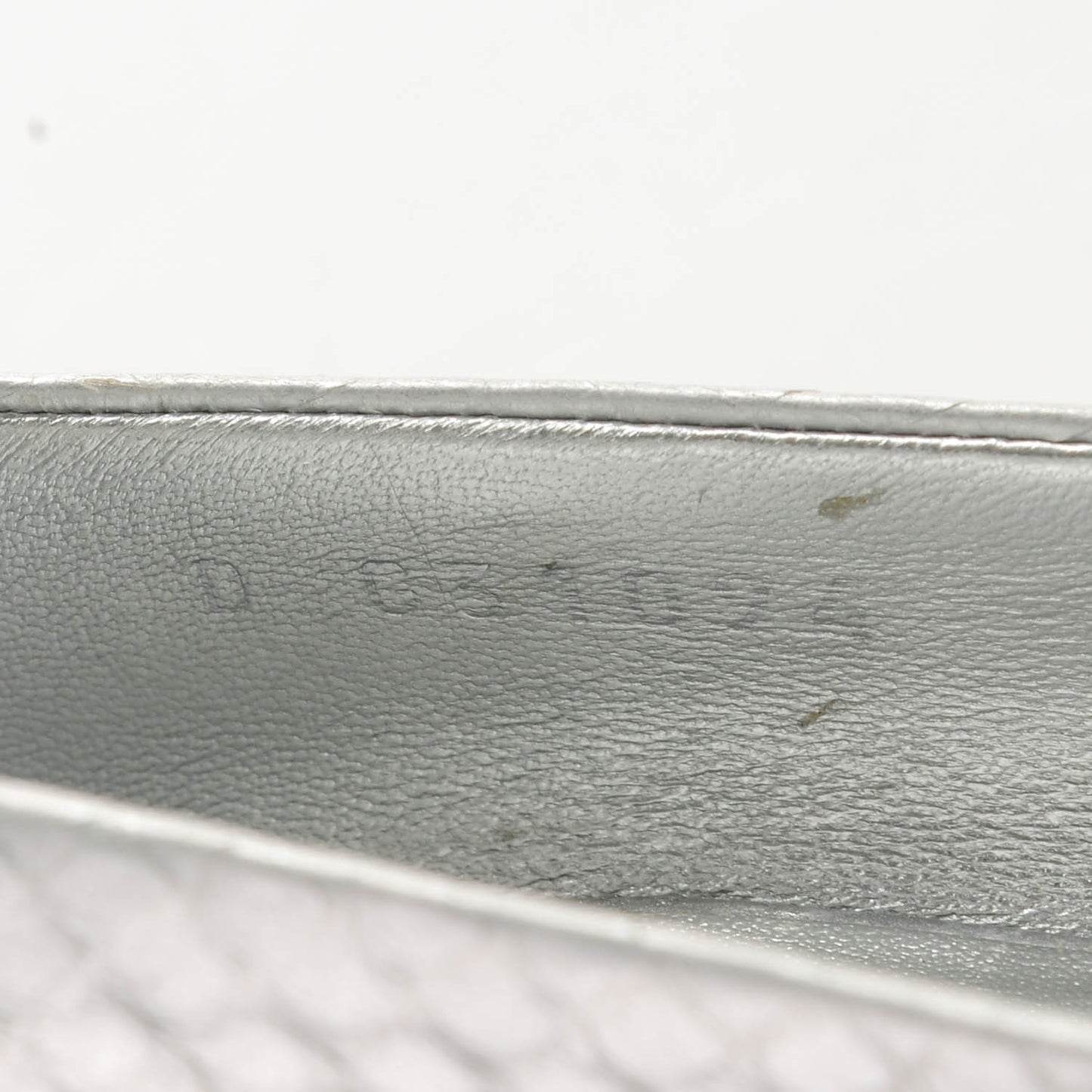 Patent Snakeskin Pearl Peep Toe Pumps 40.5 Silver