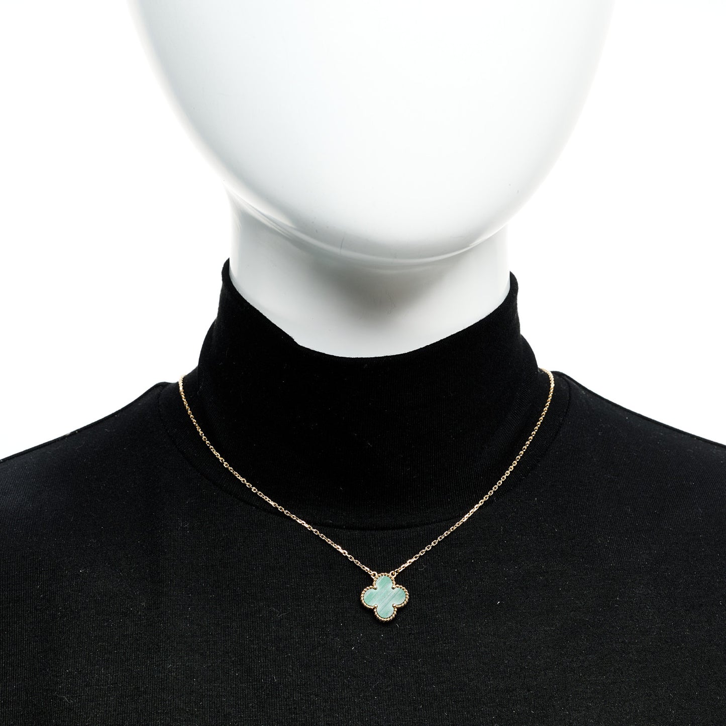 18K Yellow Gold Malachite Vintage Alhambra Pendant Necklace