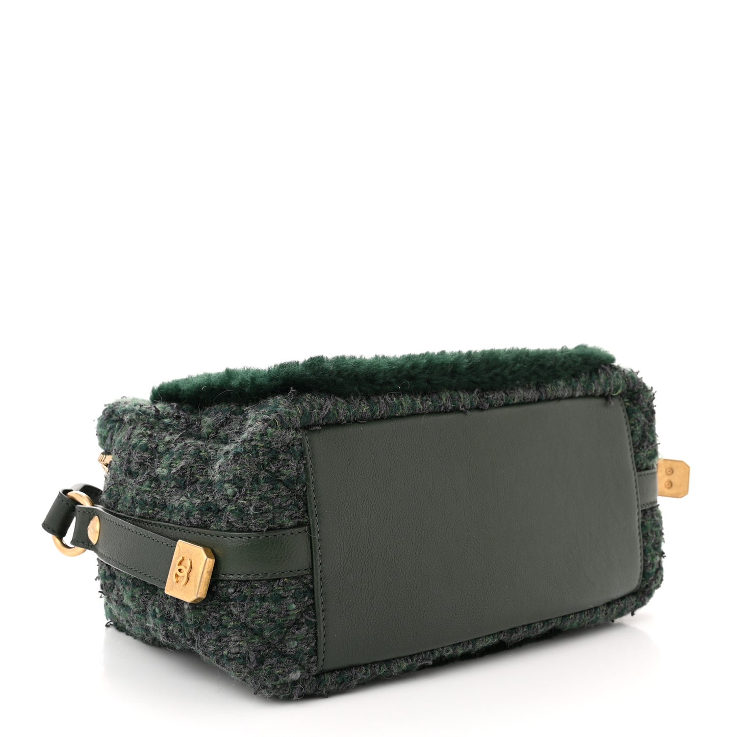 Tweed Shearling Grained Calfskin Camera Case Green