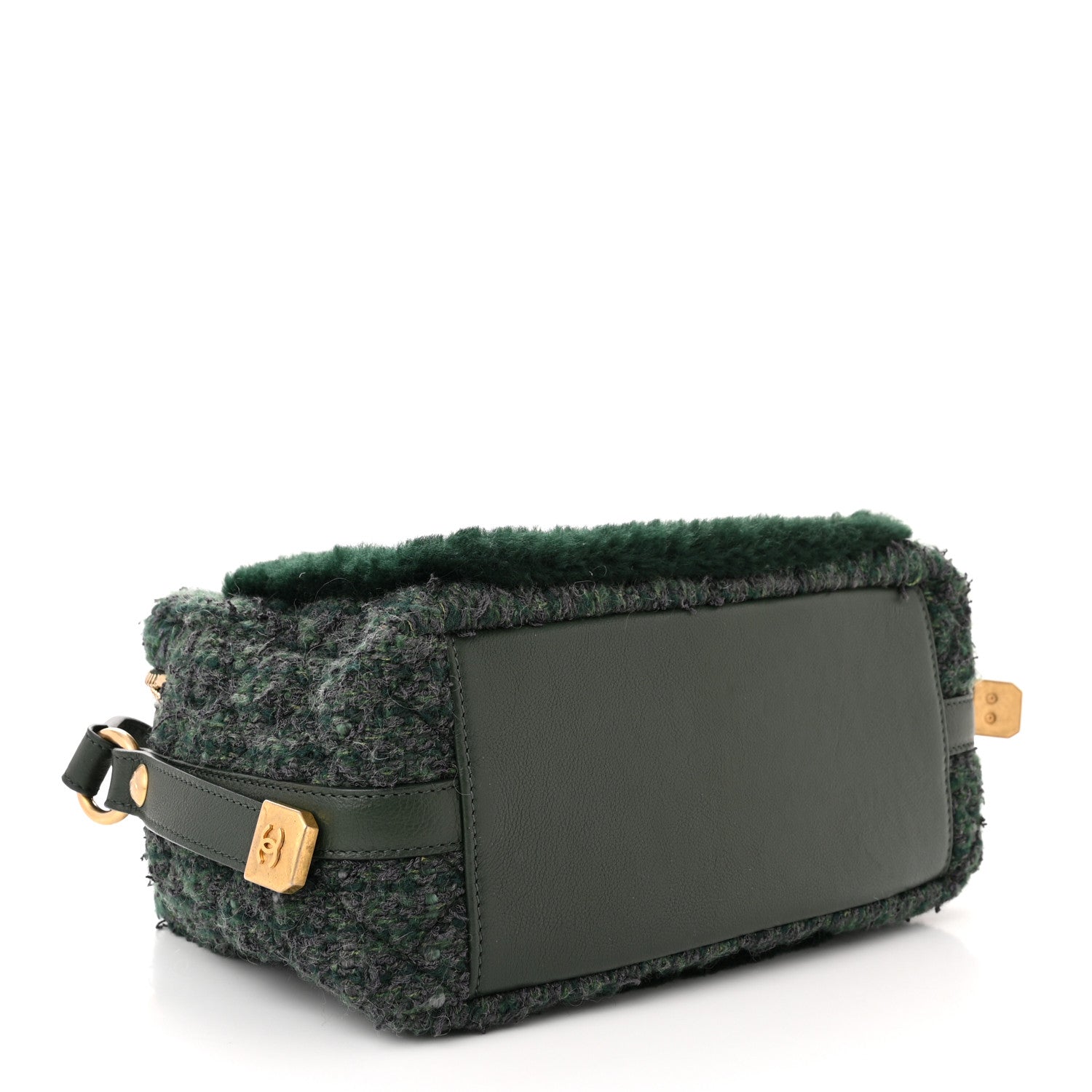 Chanel Tweed Shearling Grained Calfskin Camera Case Green 4 of 12