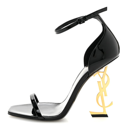 Saint Laurent Patent Calfskin Opyum 110 Sandals 38 Black Gold 1 of 11