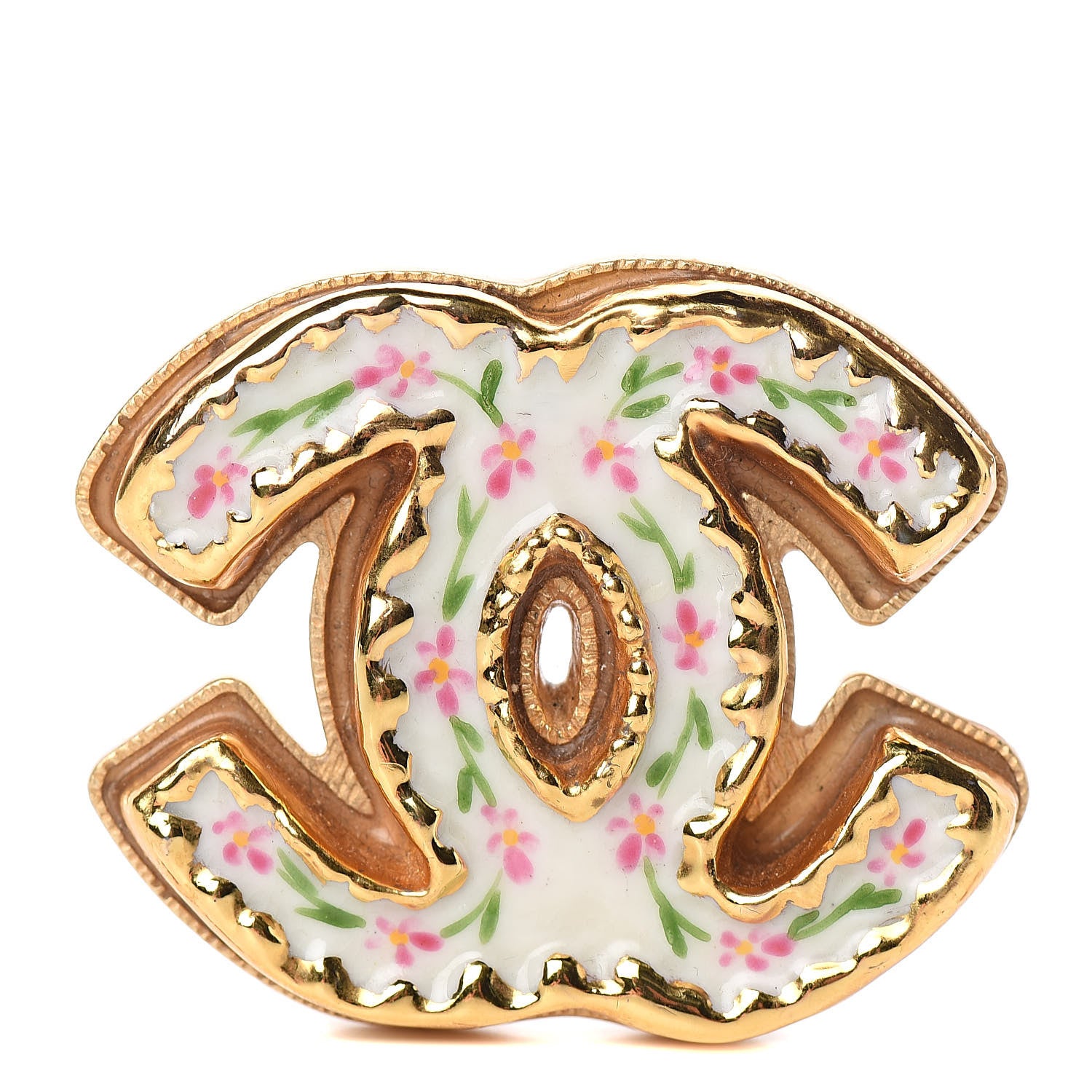Chanel Enamel CC Floral Brooch Gold White 1 of 5