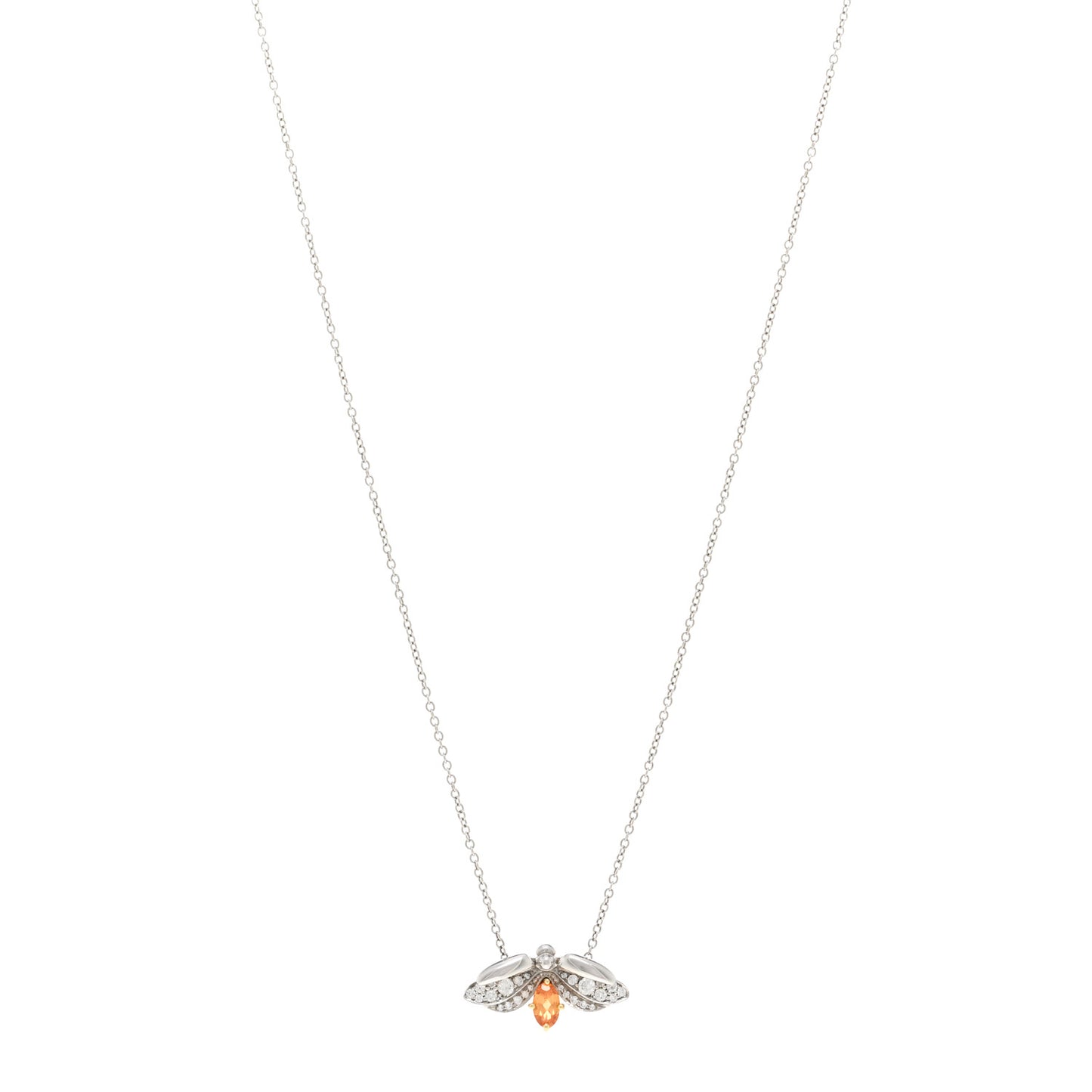 Platinum 18K Yellow Gold Diamond Spessartine Paper Flowers Firefly Pendant Necklace