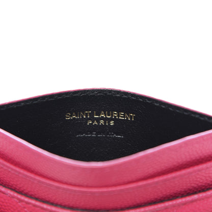 Saint Laurent Grain De Poudre Matelasse Chevron Monogram Credit Card Case Fresh Fuxia 6 of 8