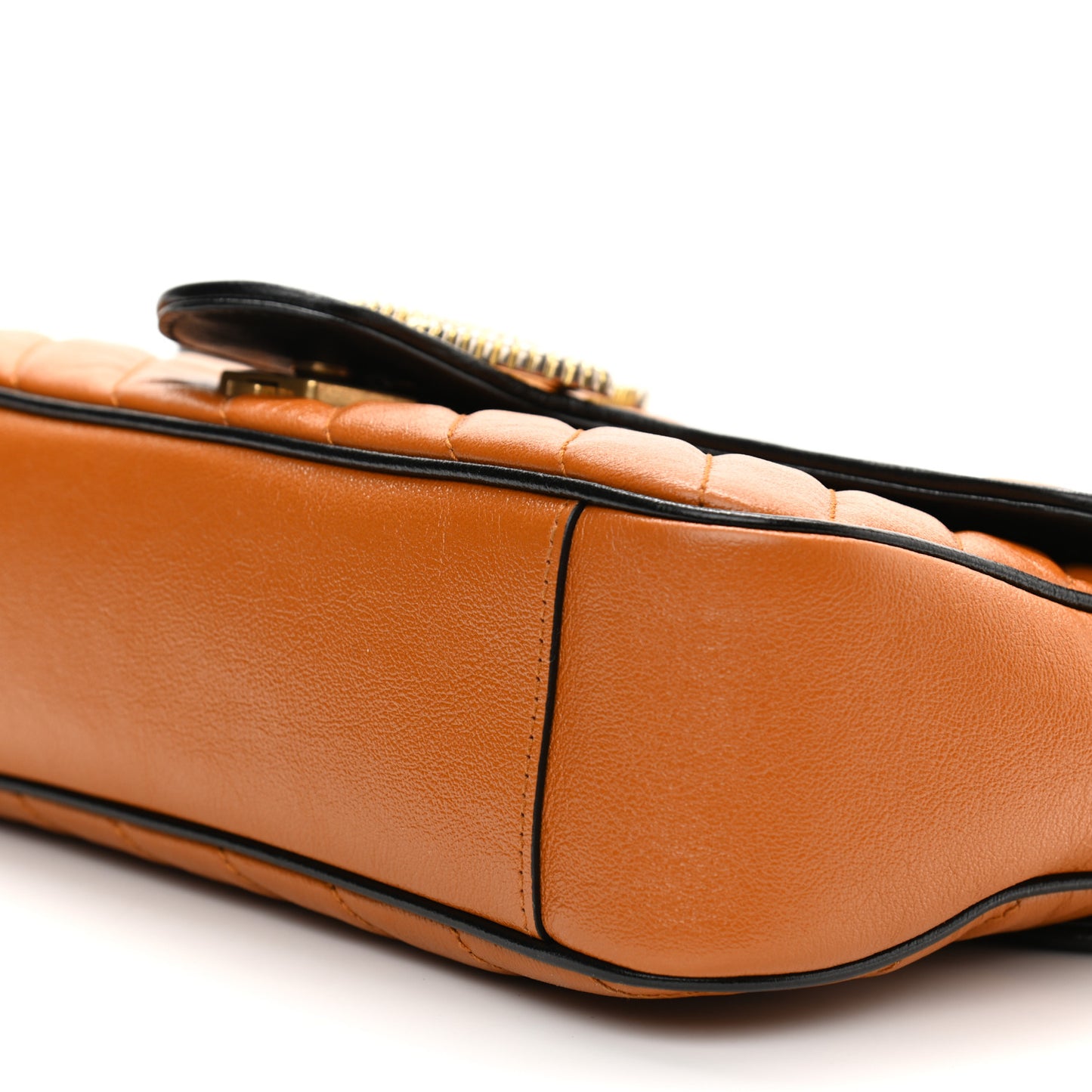 Vintage Effect Calfskin Matelasse Diagonal Small Torchon GG Marmont Shoulder Bag Cognac Black