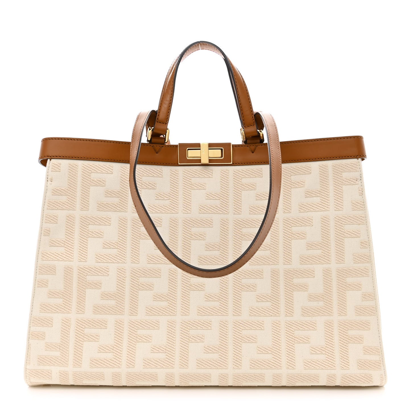 Canvas Vitello King FF Embroidered Medium Peekaboo X-Tote Grezzo Cuoio