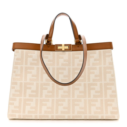 Fendi Canvas Vitello King FF Embroidered Medium Peekaboo X-Tote Grezzo Cuoio 1 of 13