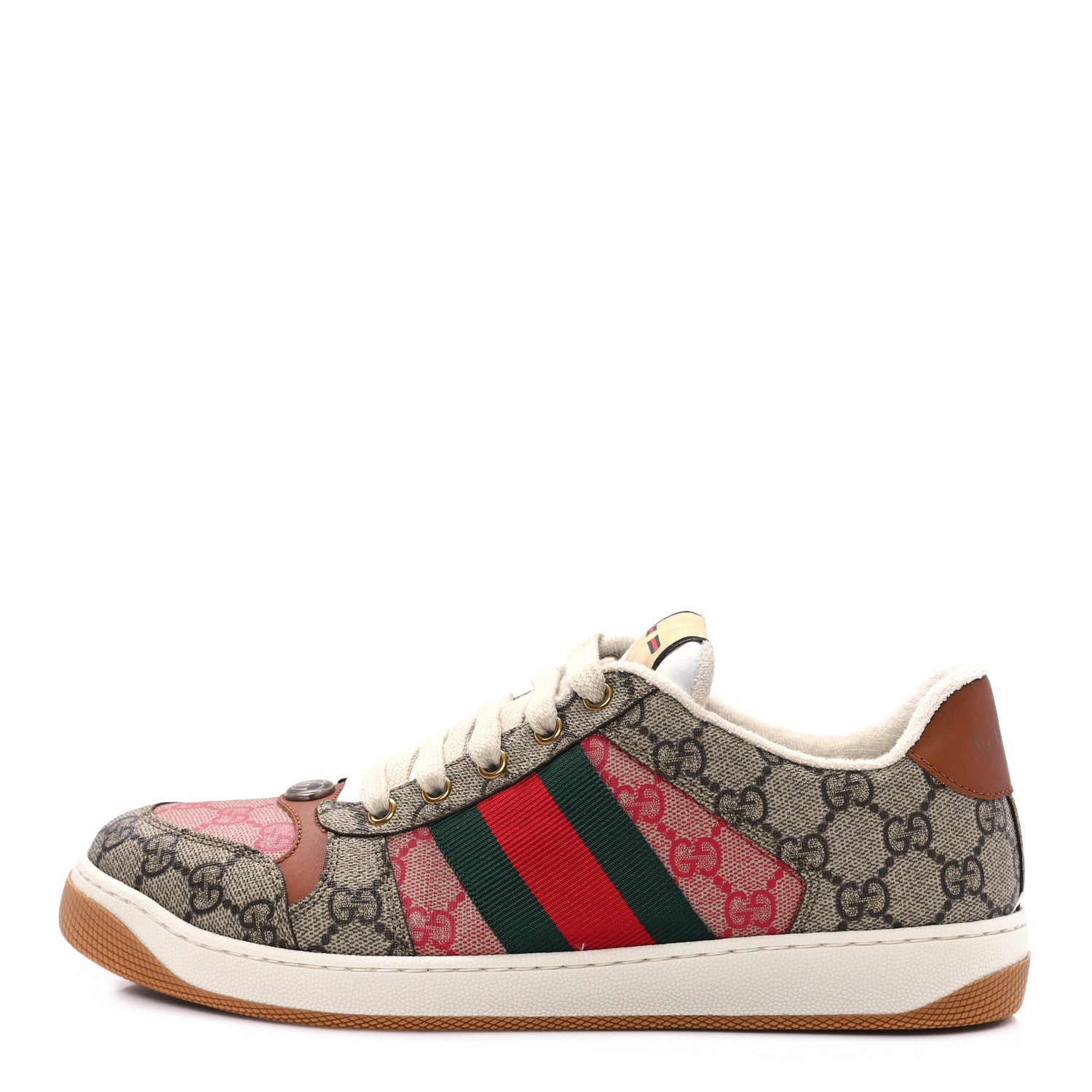 Gucci GG Supreme Monogram Harness Calfskin Web Mens Screener Sneakers 7 Beige Ebony Rosso Harness Brown 1 of 10