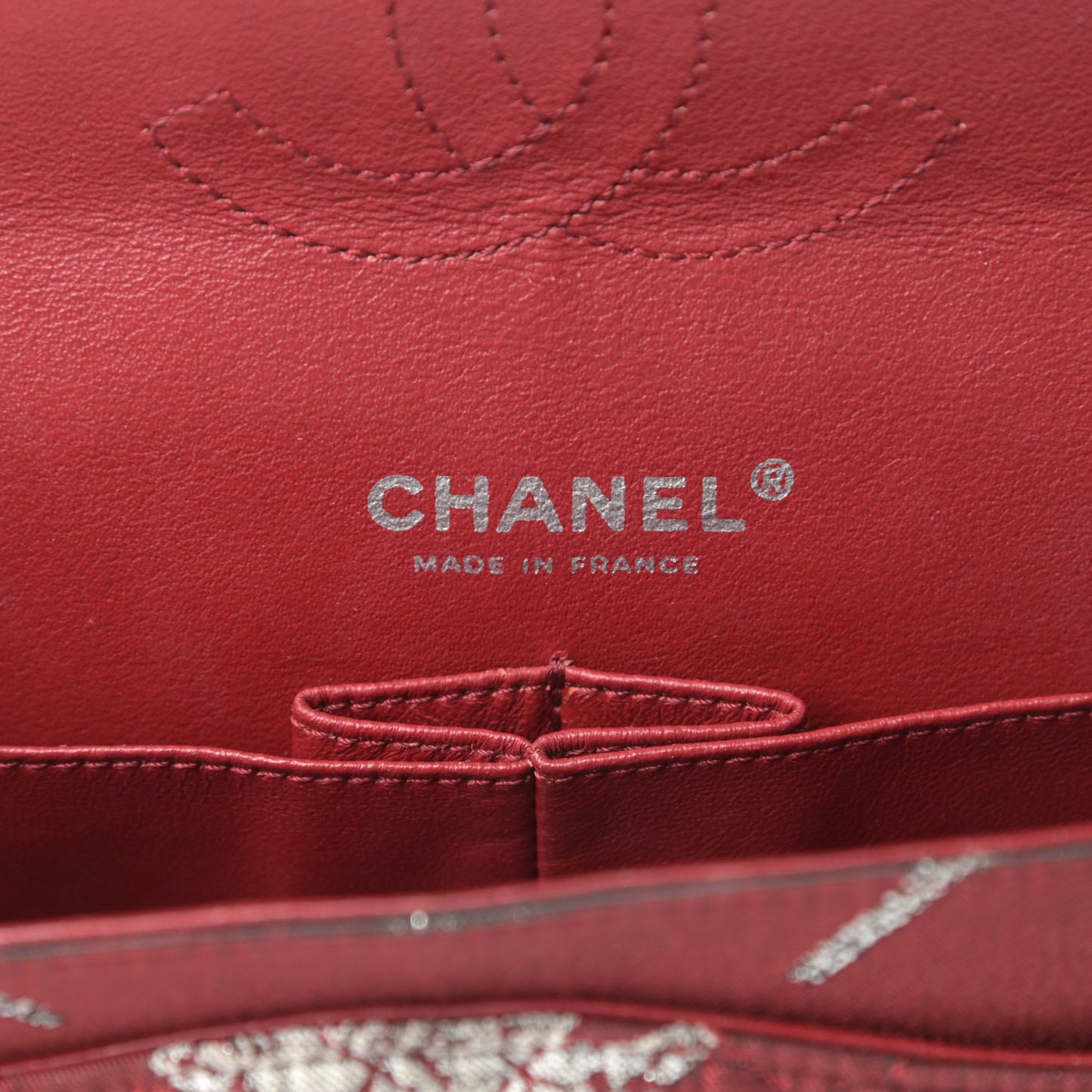Metallic Brocade Quilted Medium Double Flap Rouge Argent
