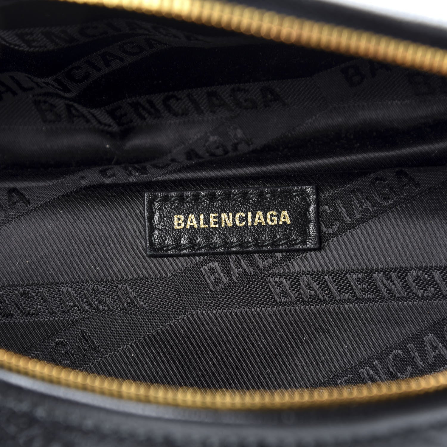 Balenciaga Shiny Goatskin Allover Logo Embossed XXS Souvenir Belt Bag Black 6 of 9