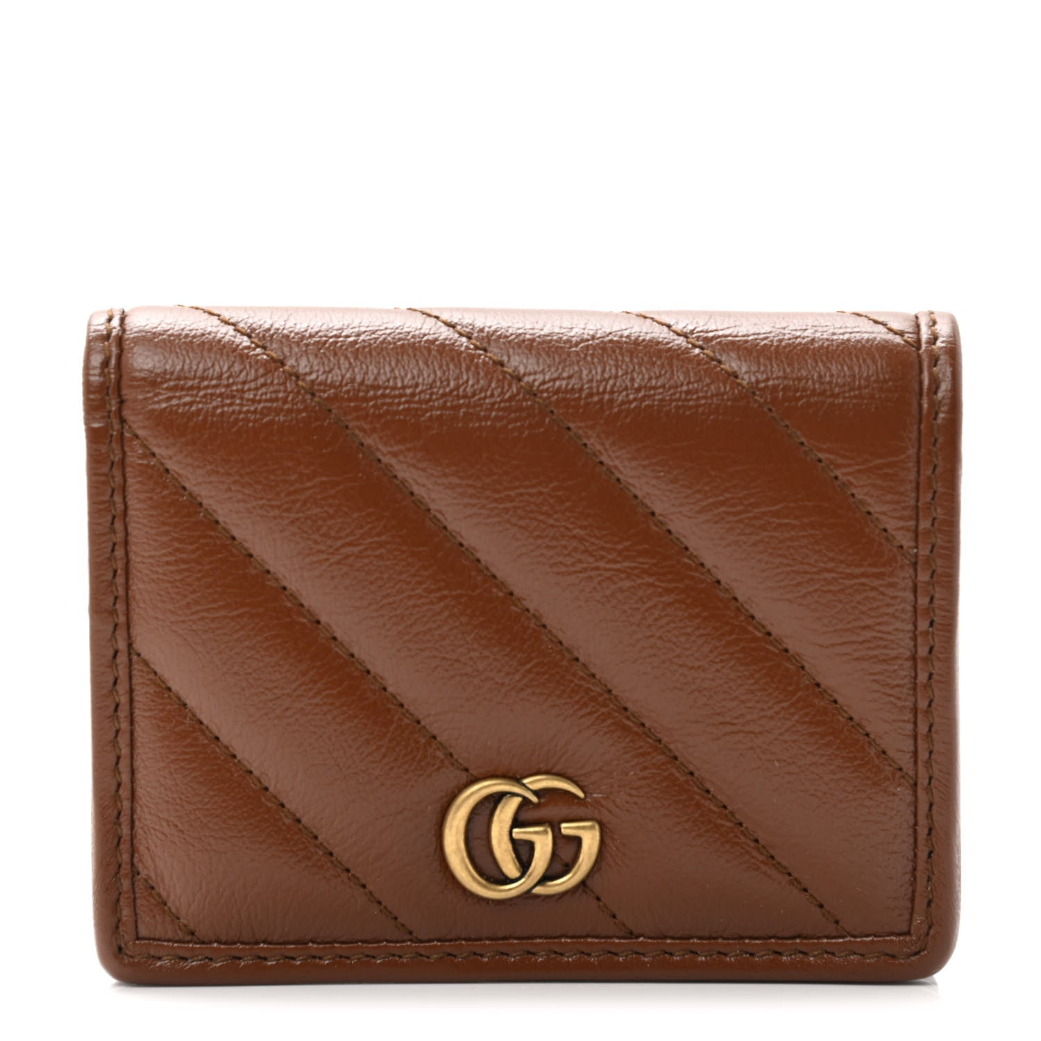 Gucci Azalea Calfskin Matelasse Diagonal GG Marmont Card Case Wallet Cuir 1 of 7
