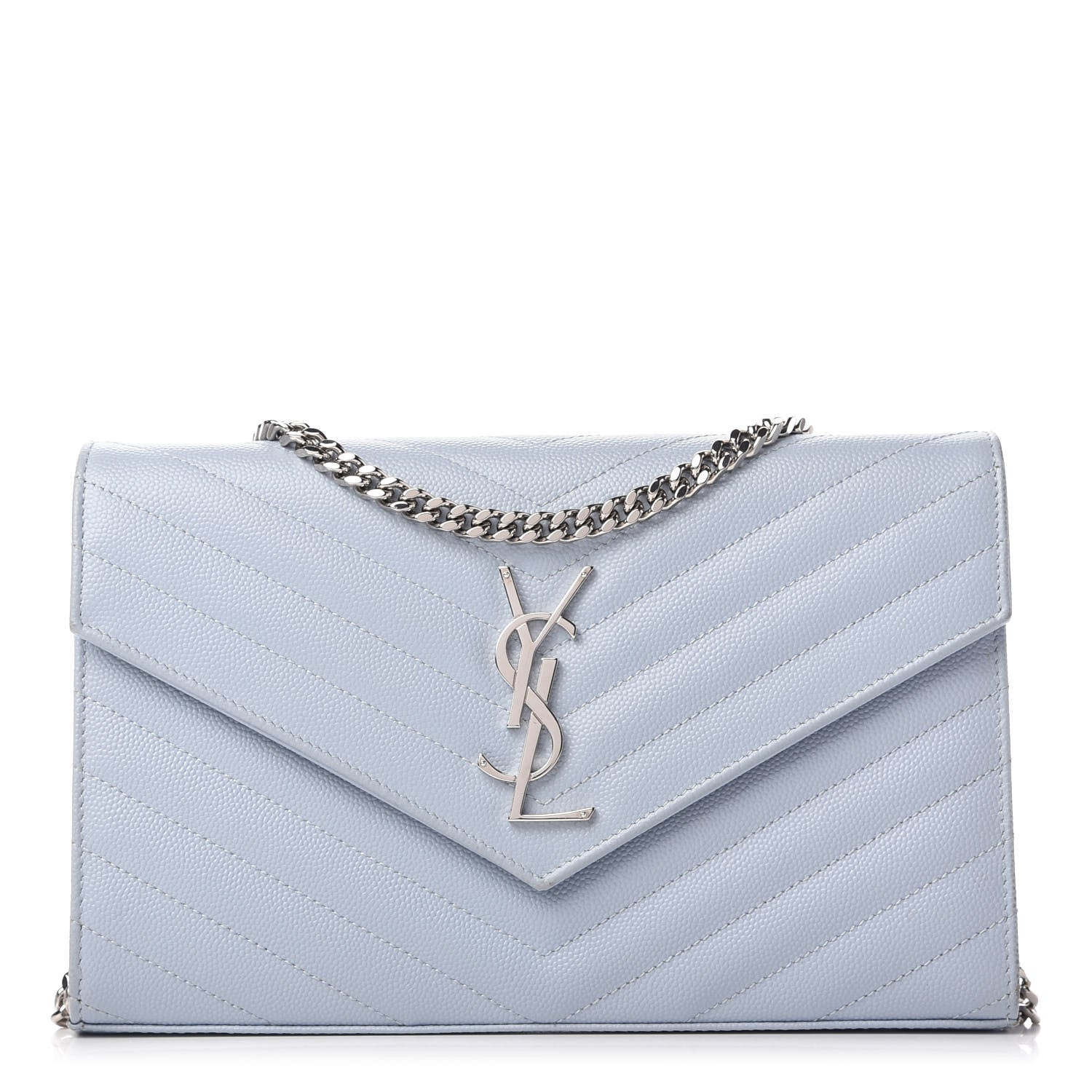 Saint Laurent Grain De Poudre Matelasse Chevron Monogram Chain Wallet Sky Blue 1 of 10