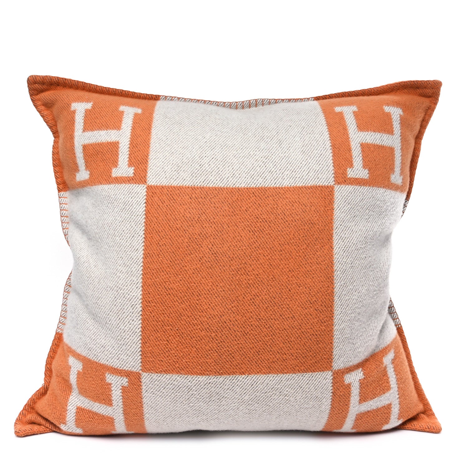 Hermes Wool Cashmere Avalon Pillow GM Ecru Potiron 1 of 3