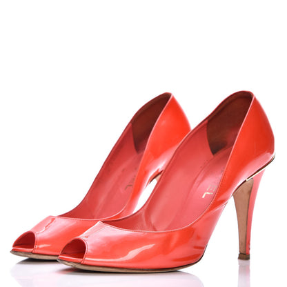 Chanel Patent Calfskin CC Peep Toe Pumps 39.5 Rouge Clair 3 of 12